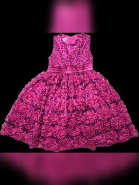 6X Sequin & Rosette Party Dress with Full Skirt